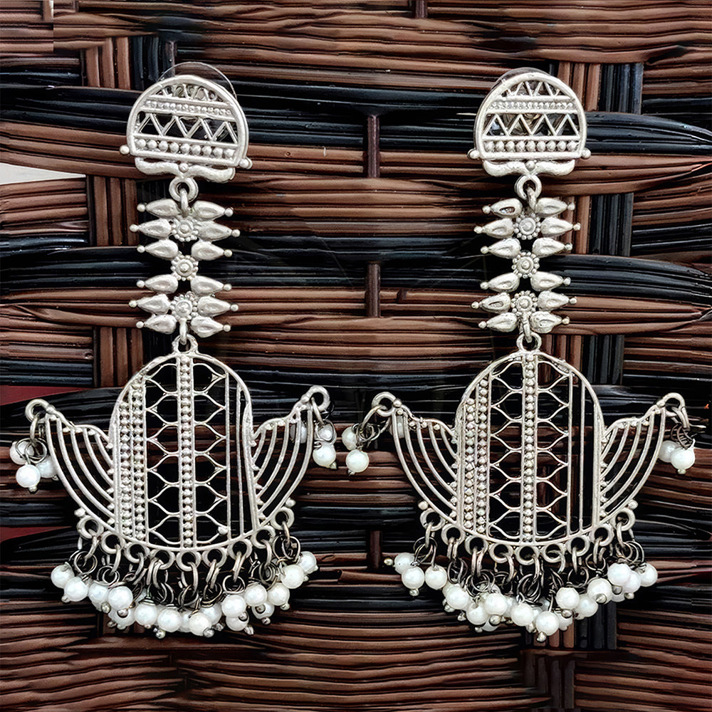 Js Fashion Designer Oxidised Plated Pearl Dangler Earrings