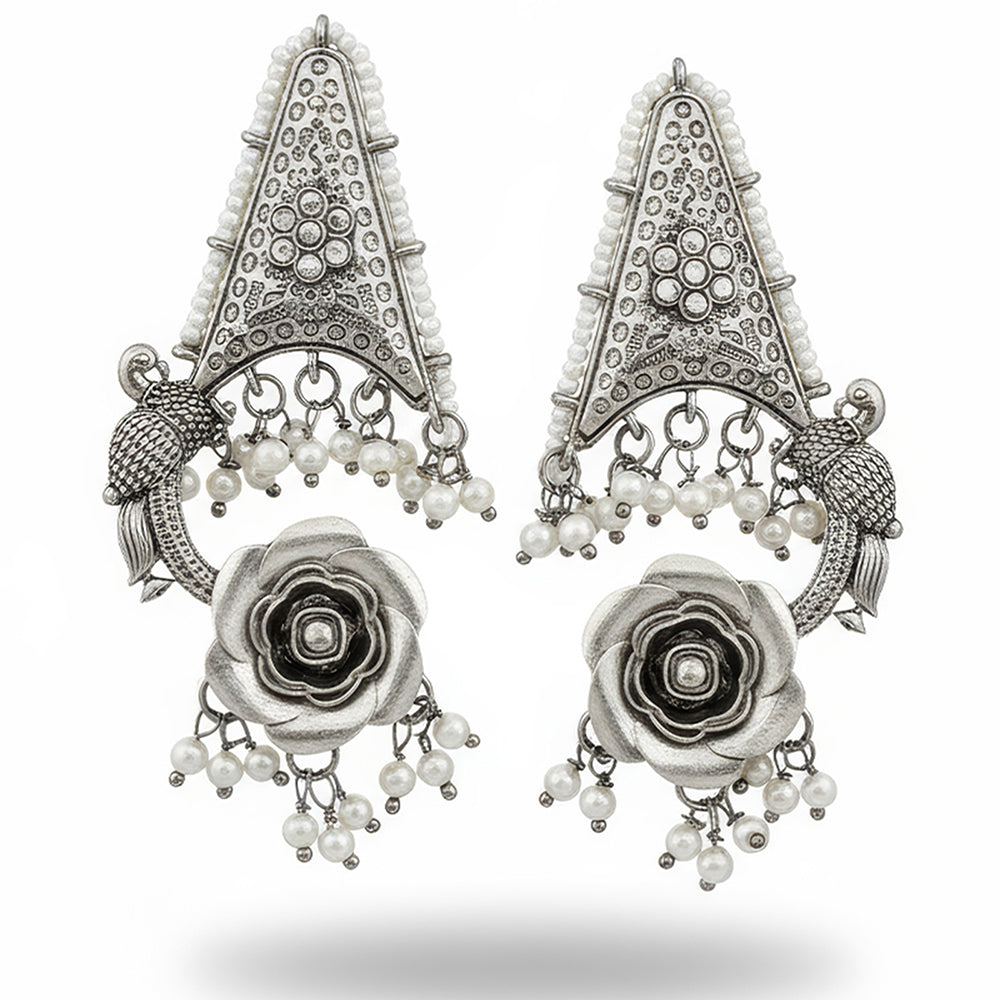 Js Fashion Designer Oxidised Plated Pearl Dangler Earrings