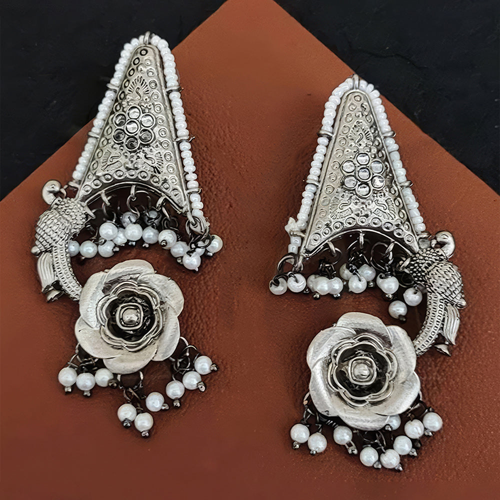 Js Fashion Designer Oxidised Plated Pearl Dangler Earrings