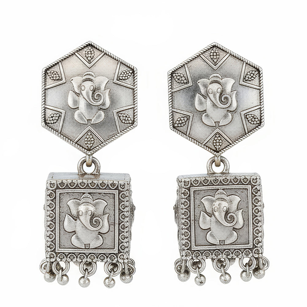 Js Fashion Heritage Oxidised Plated Pearl Jhumki Earrings