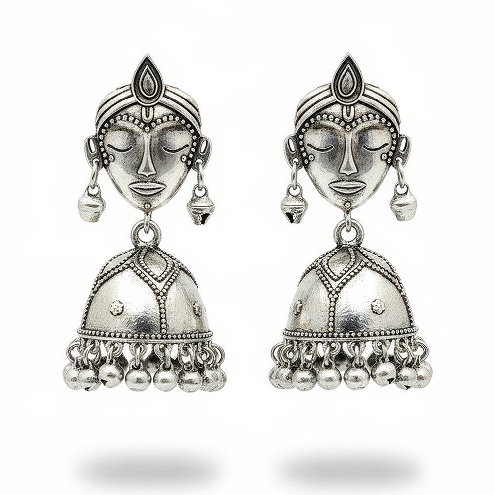 Js Fashion Heritage Oxidised Plated Pearl Jhumki Earrings
