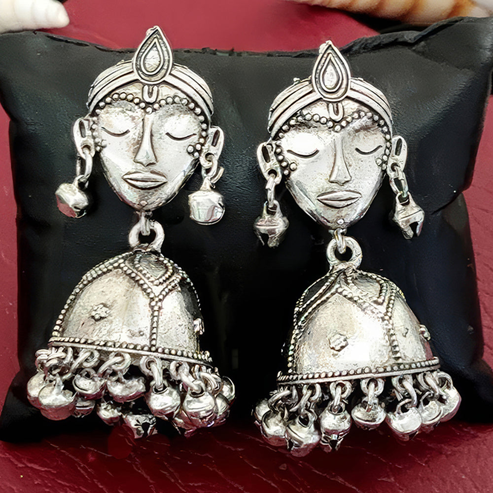 Js Fashion Heritage Oxidised Plated Pearl Jhumki Earrings