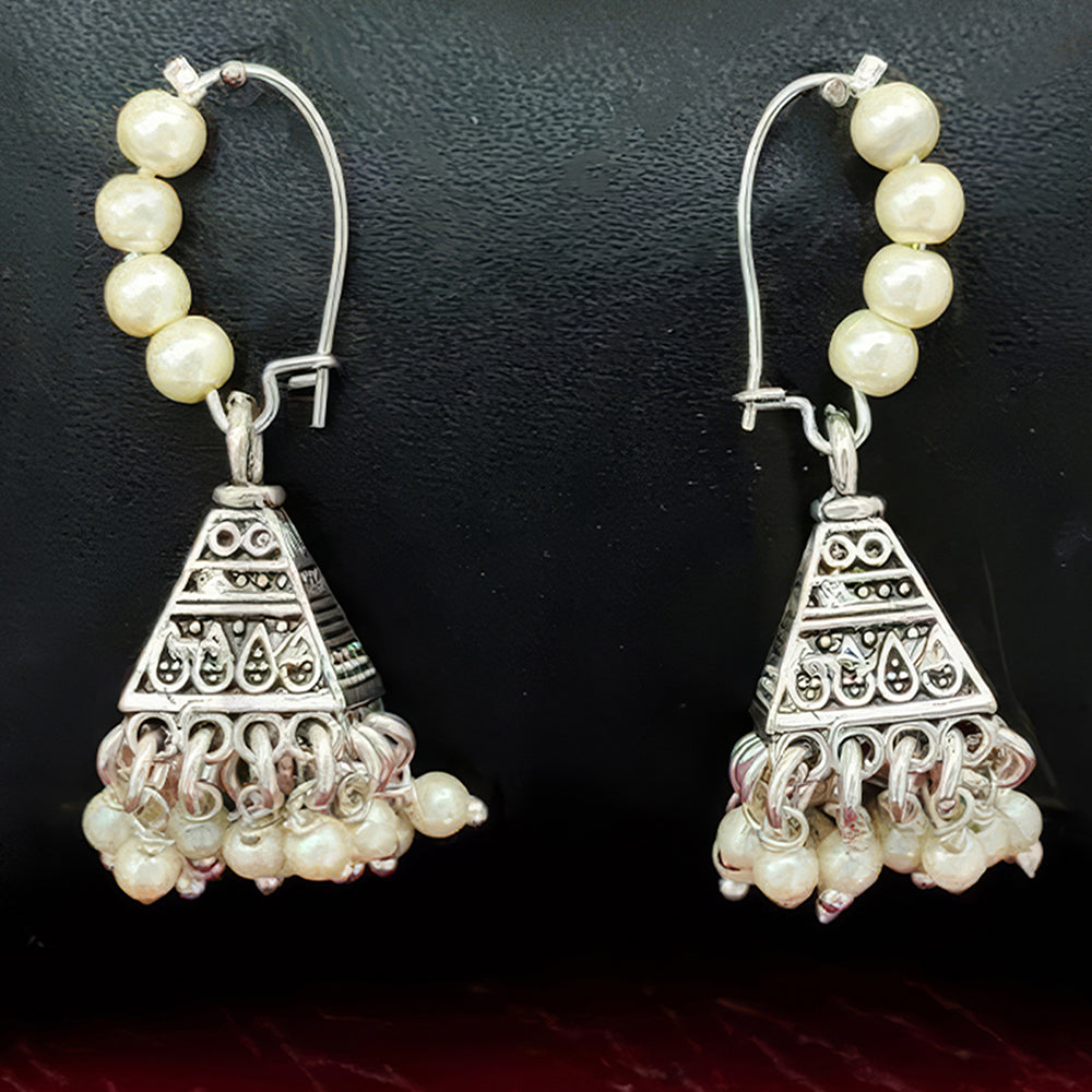 Js Fashion Heritage Oxidised Plated Pearl Jhumki Earrings