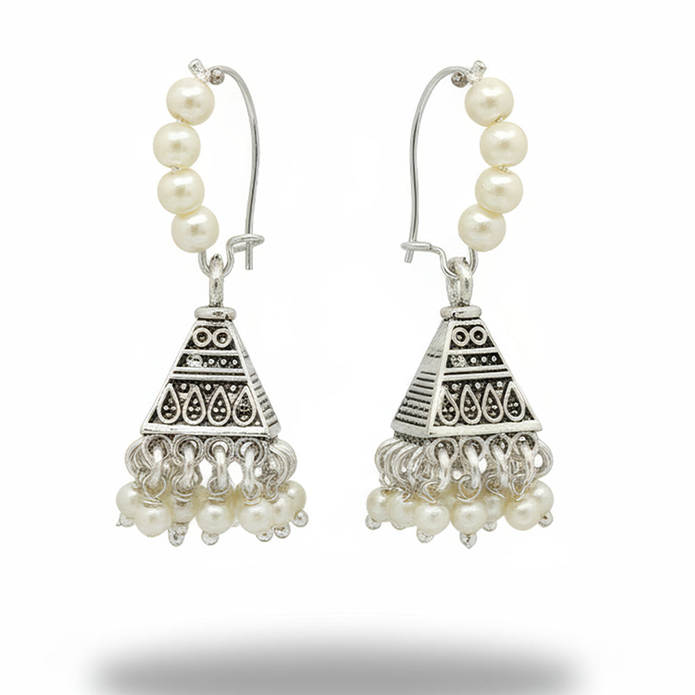 Js Fashion Heritage Oxidised Plated Pearl Jhumki Earrings