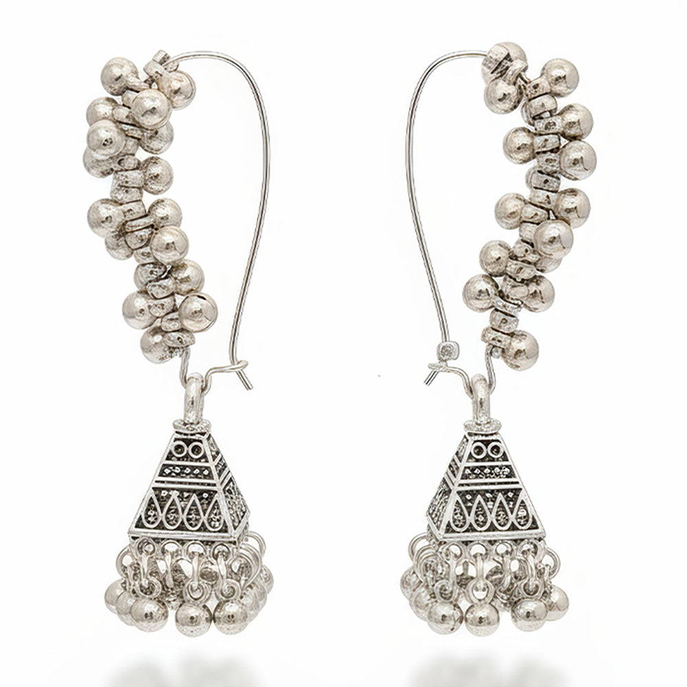 Js Fashion Heritage Oxidised Plated Pearl Jhumki Earrings