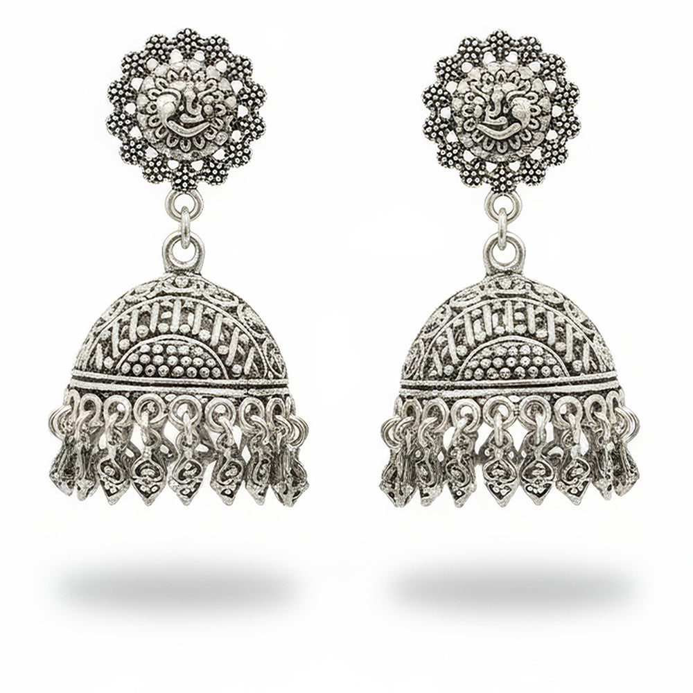 Js Fashion Heritage Oxidised Plated Pearl Jhumki Earrings