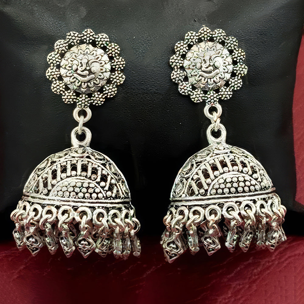 Js Fashion Heritage Oxidised Plated Pearl Jhumki Earrings
