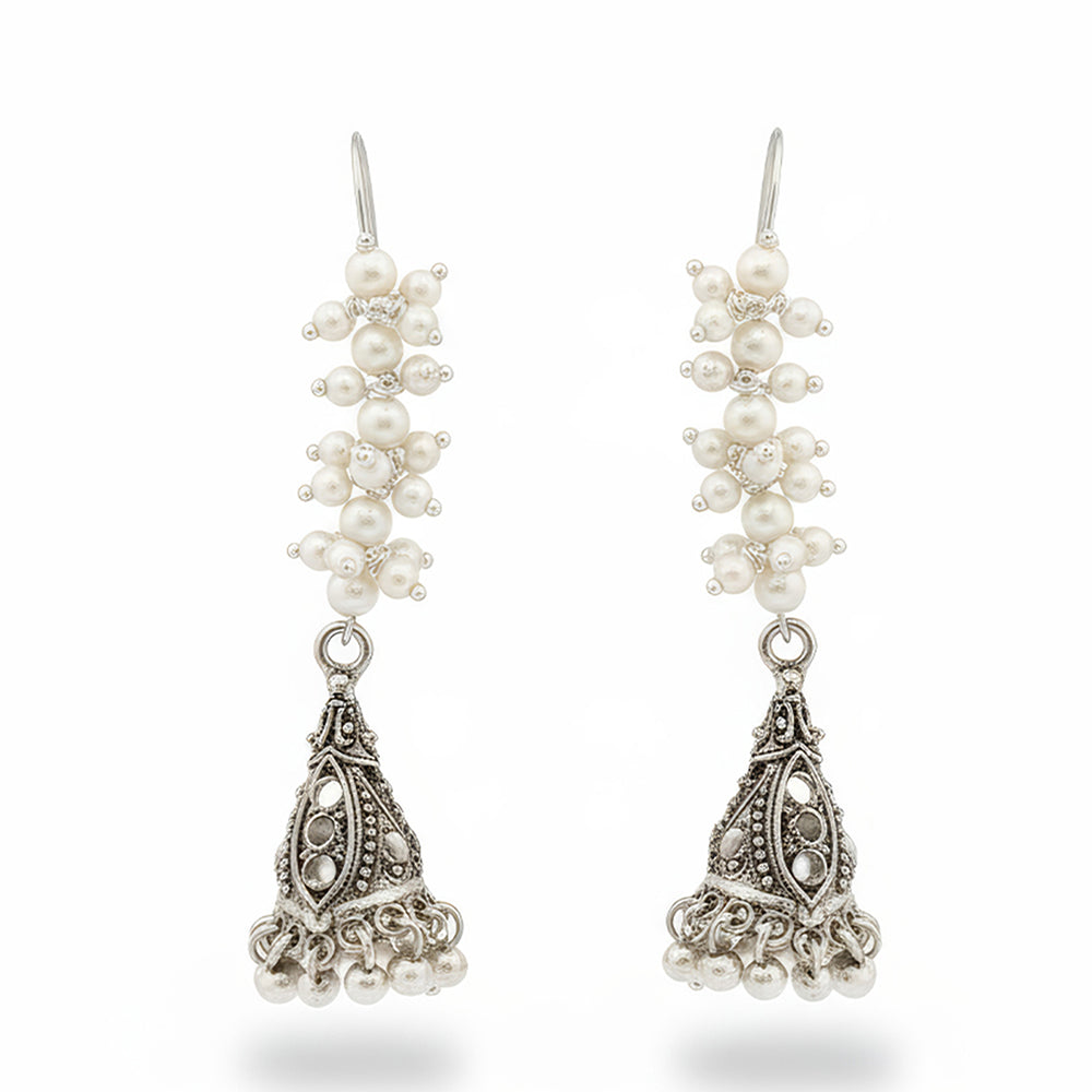 Js Fashion Heritage Oxidised Plated Pearl Jhumki Earrings