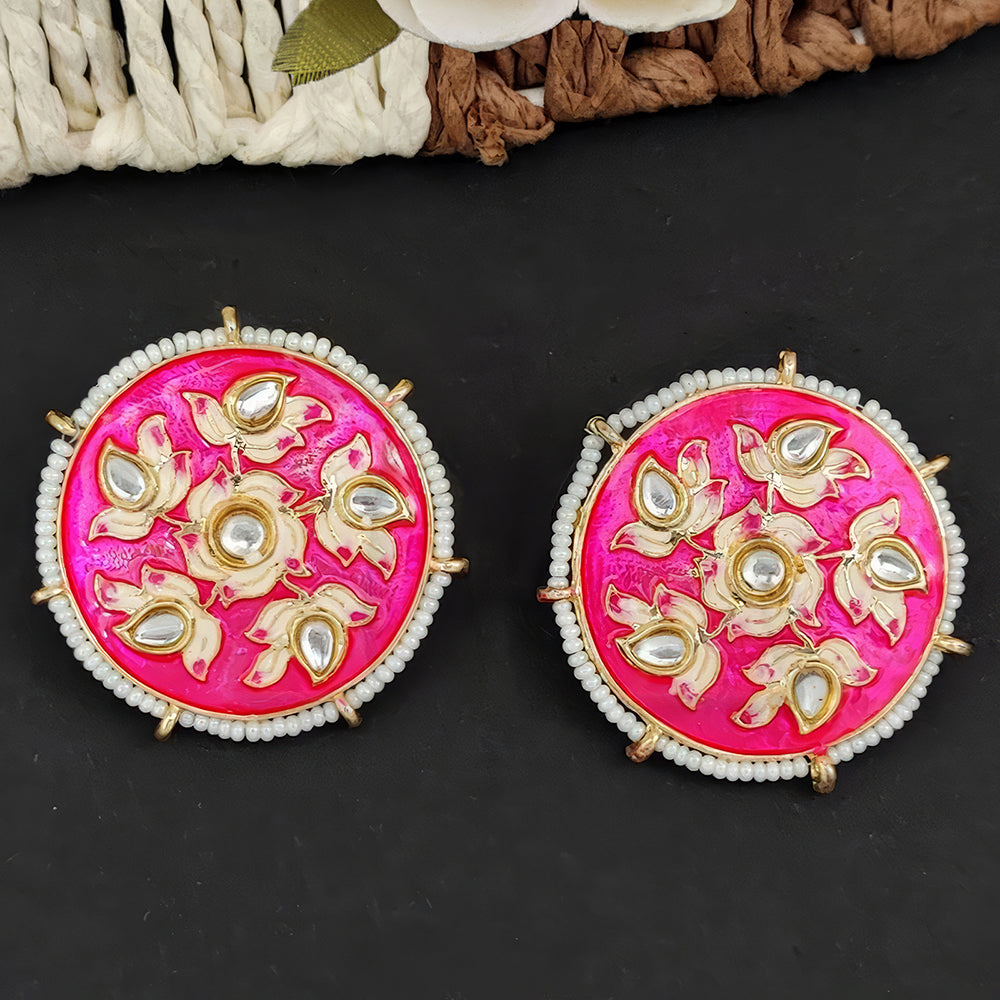 Js Fashion Classic Kundan And Meenakari Stone Studs Earrings