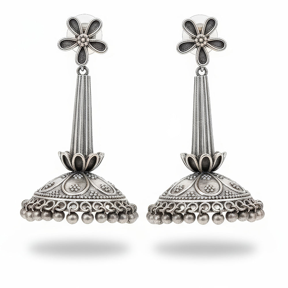 Js Fashion Heritage Oxidised Plated Pearl Jhumki Earrings