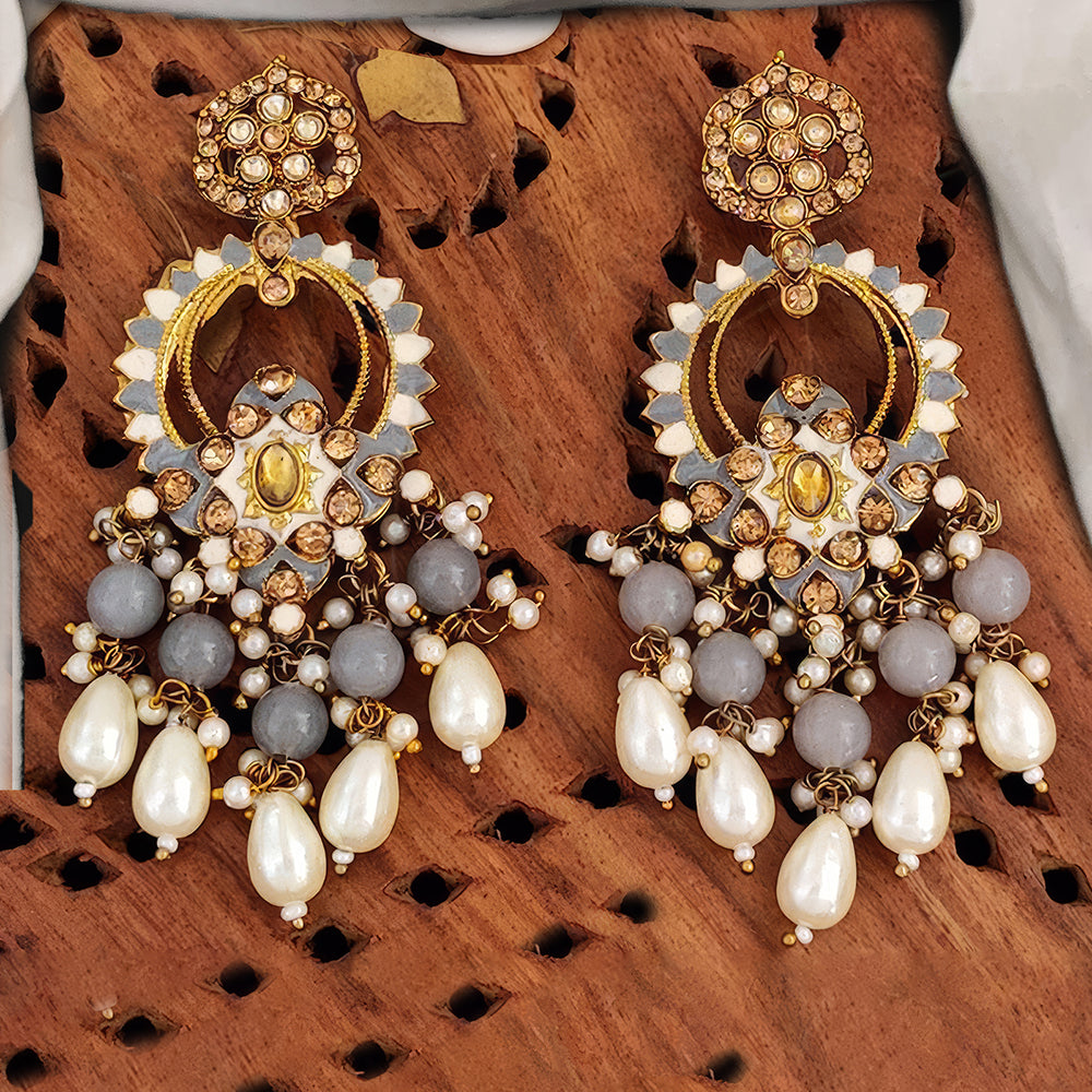 Js Fashion Designer Kundan And Pearl Meenakari Dangler Earrings