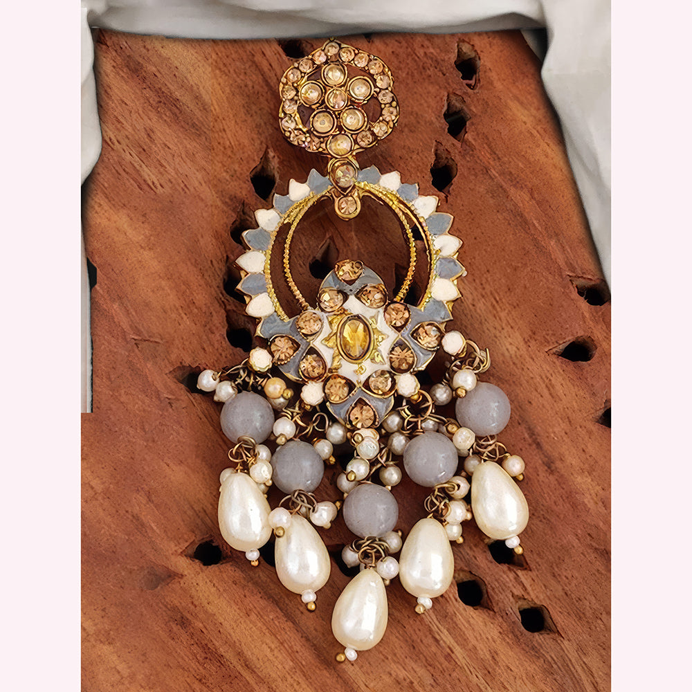 Js Fashion Designer Kundan And Pearl Meenakari Dangler Earrings