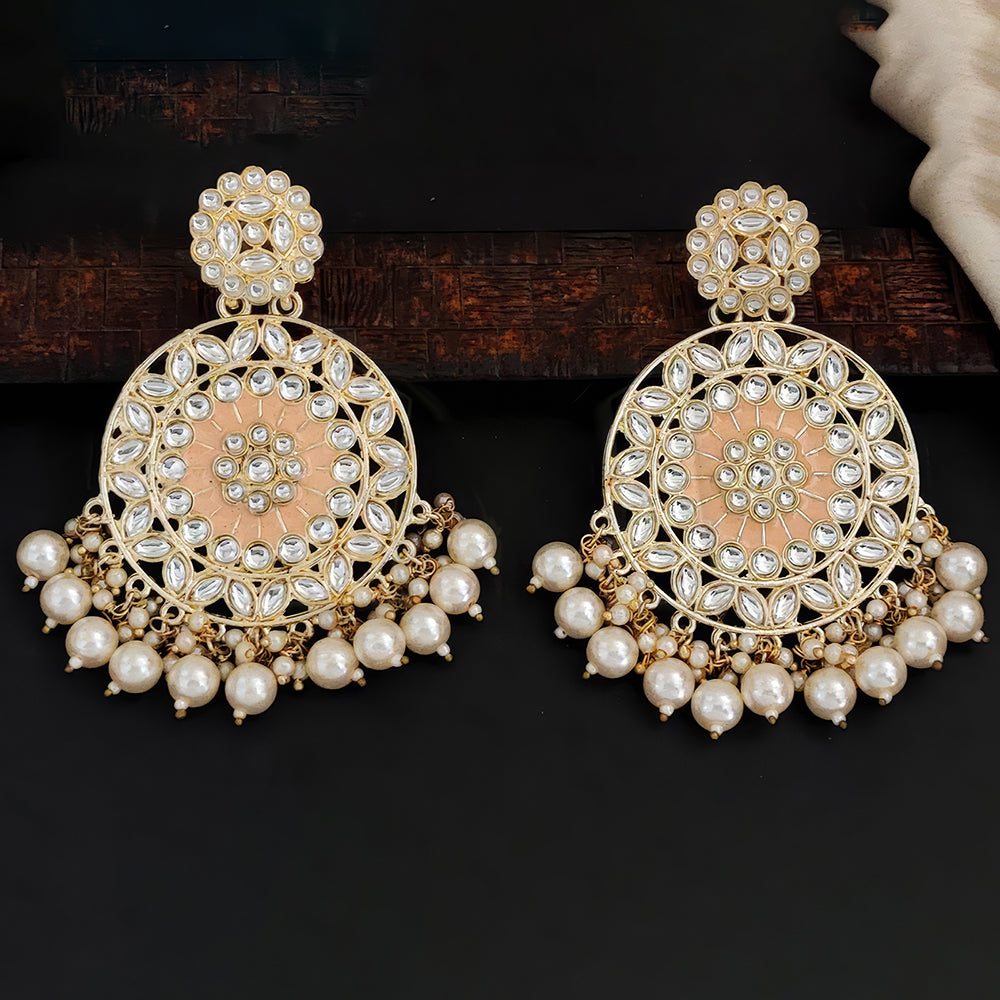 Js Fashion Designer Kundan And Pearl Meenakari Dangler Earrings