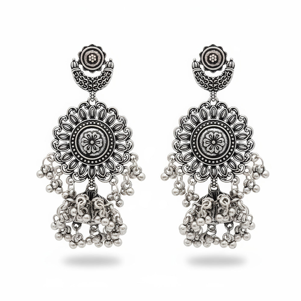 Js Fashion Heritage Oxidised Plated Pearl Jhumki Earrings