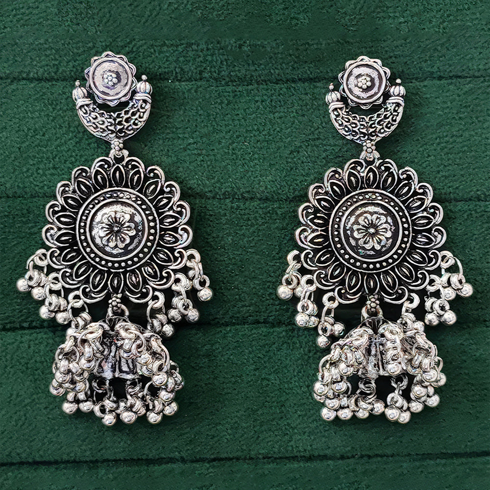 Js Fashion Heritage Oxidised Plated Pearl Jhumki Earrings