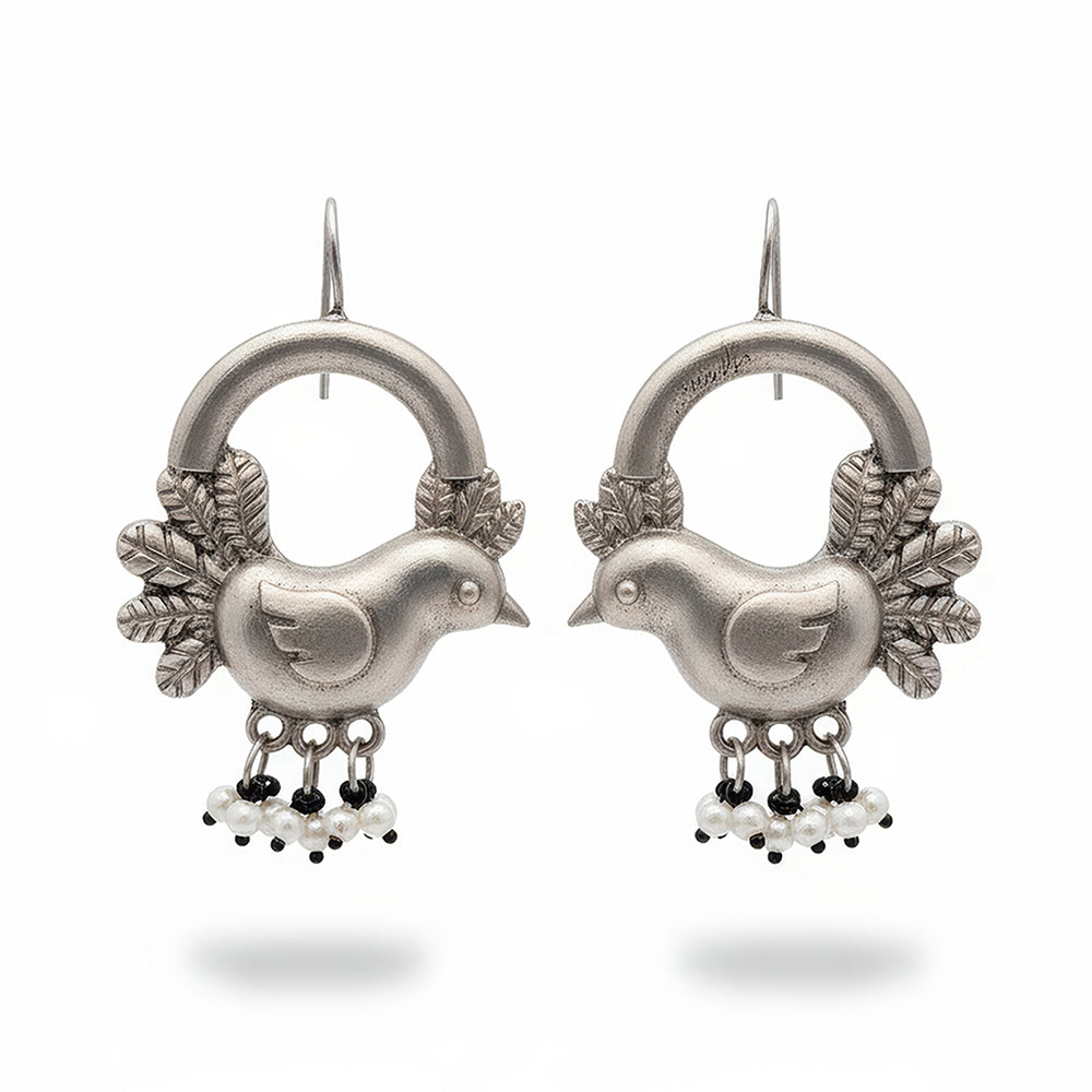 Js Fashion Designer Oxidised Plated Pearl Dangler Earrings