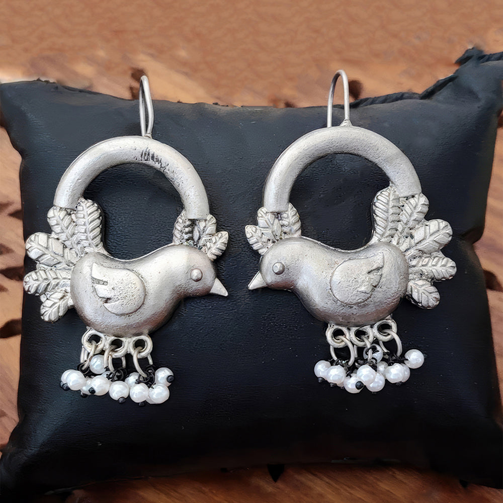 Js Fashion Designer Oxidised Plated Pearl Dangler Earrings