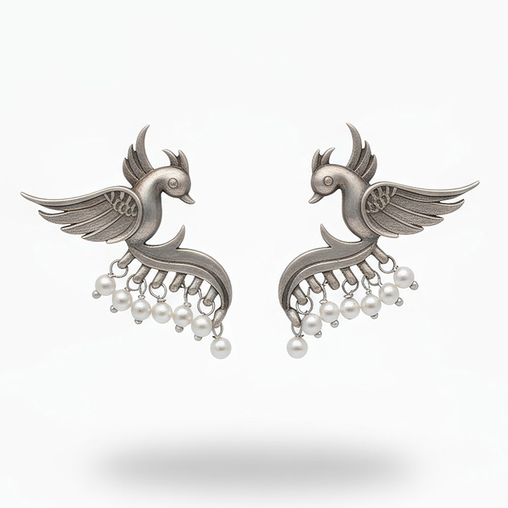 Js Fashion Designer Oxidised Plated Pearl Dangler Earrings