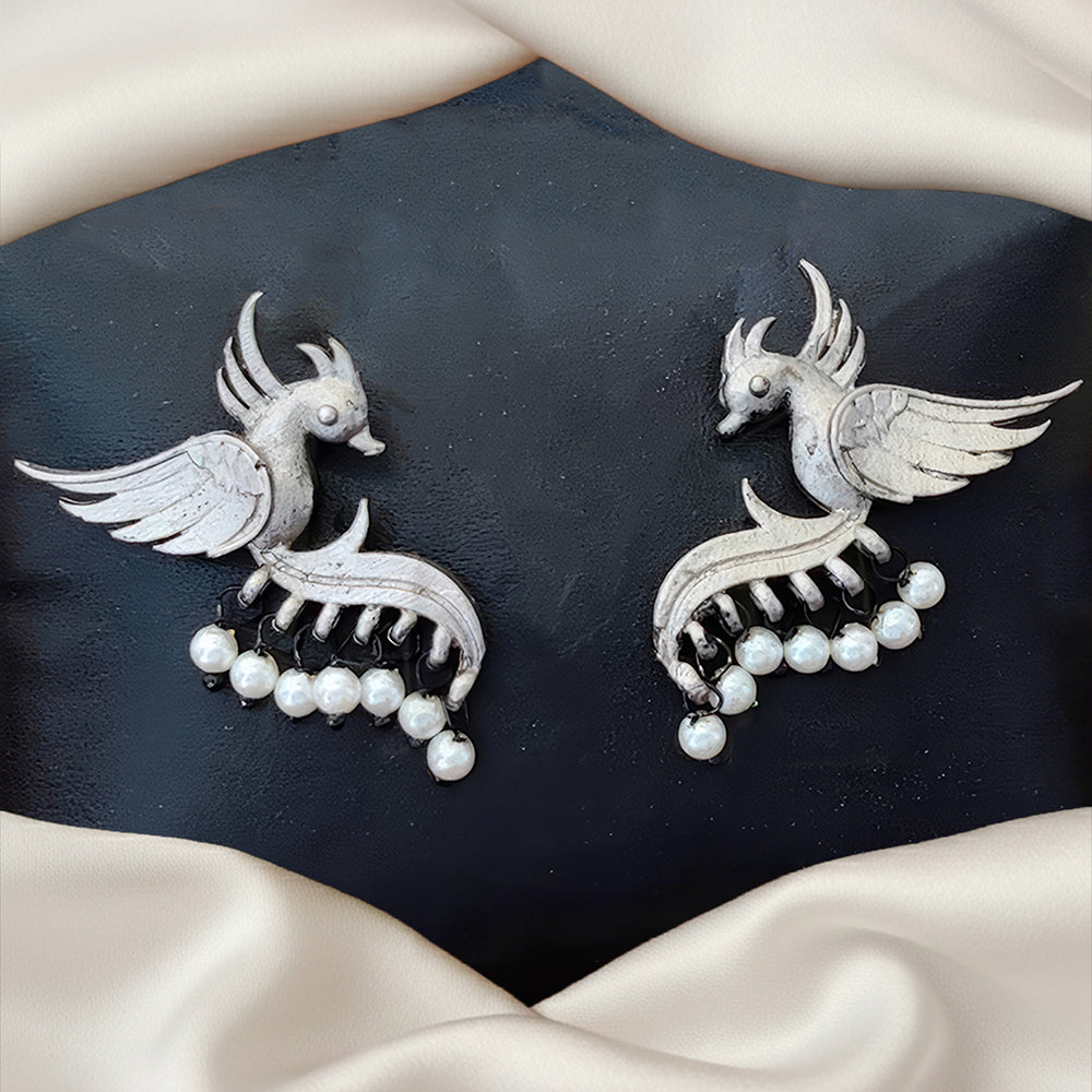 Js Fashion Designer Oxidised Plated Pearl Dangler Earrings