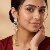 Js Fashion  High Gold Finish Antique Long Kundan Earrings