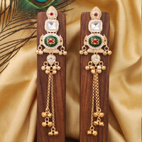 Js Fashion  High Gold Finish Antique Long Kundan Earrings