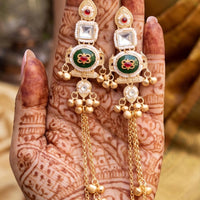 Js Fashion  High Gold Finish Antique Long Kundan Earrings