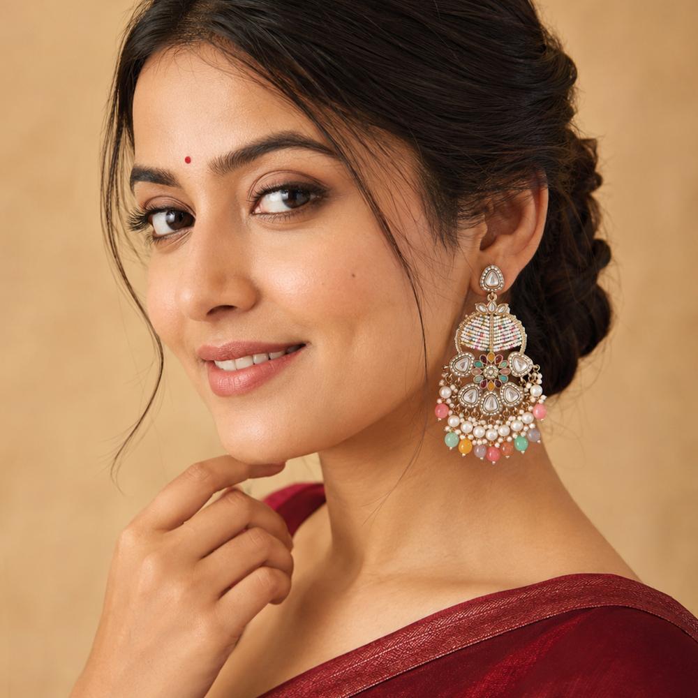 Js Fashion  Mehendi Multicolor Beaded Antique Party Wear Earrings