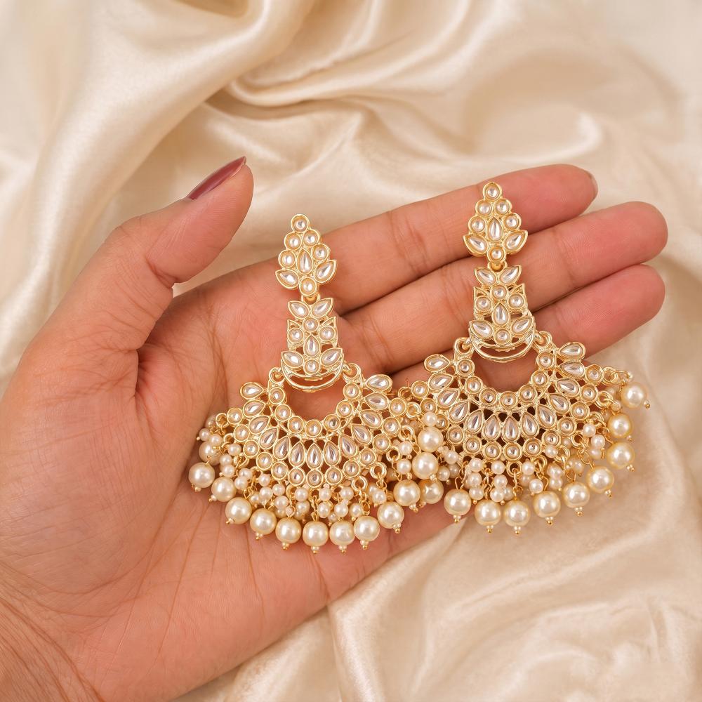 Js Fashion  High Gold Kundan Pearl Chandbali Earrings for Women