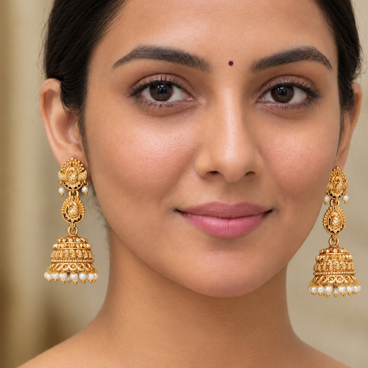 Js Fashion  Traditional Peacock Motif Antique Jhumka Earrings