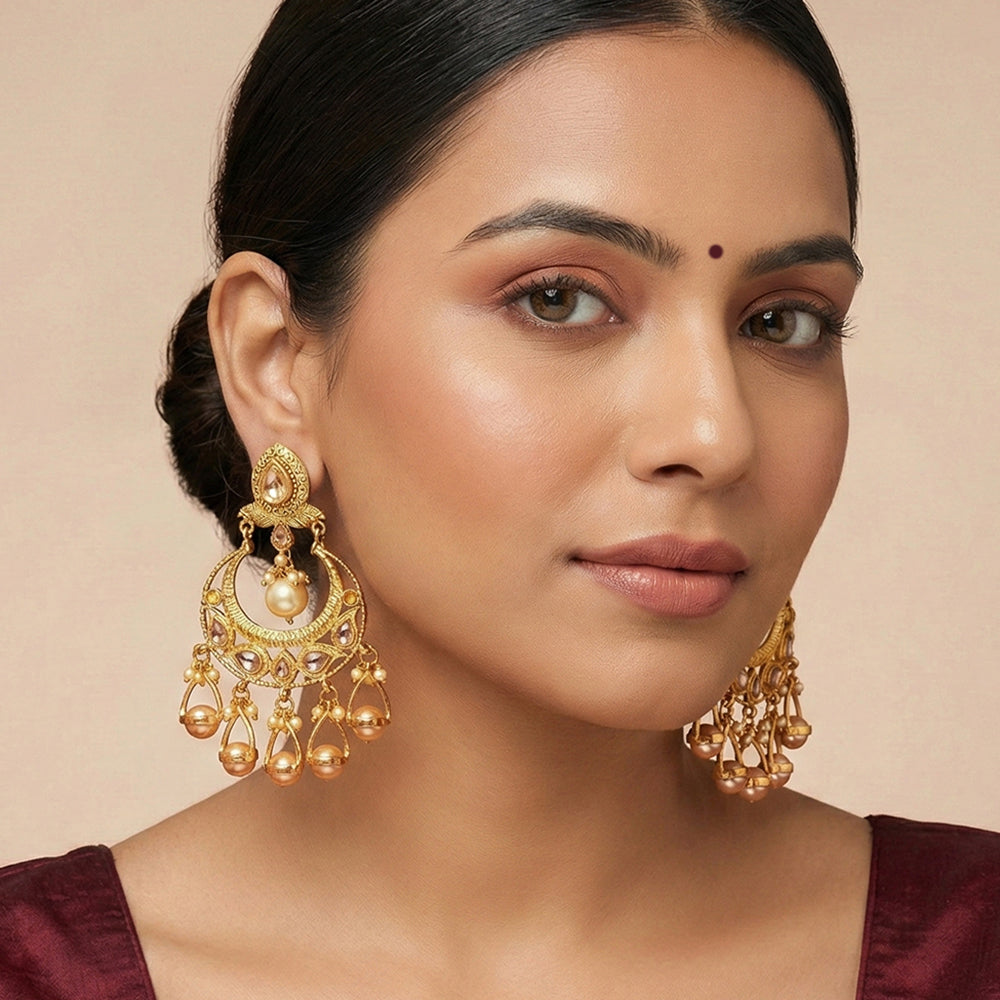 Js Fashion  Chand Shape Moti Hanged Earrings