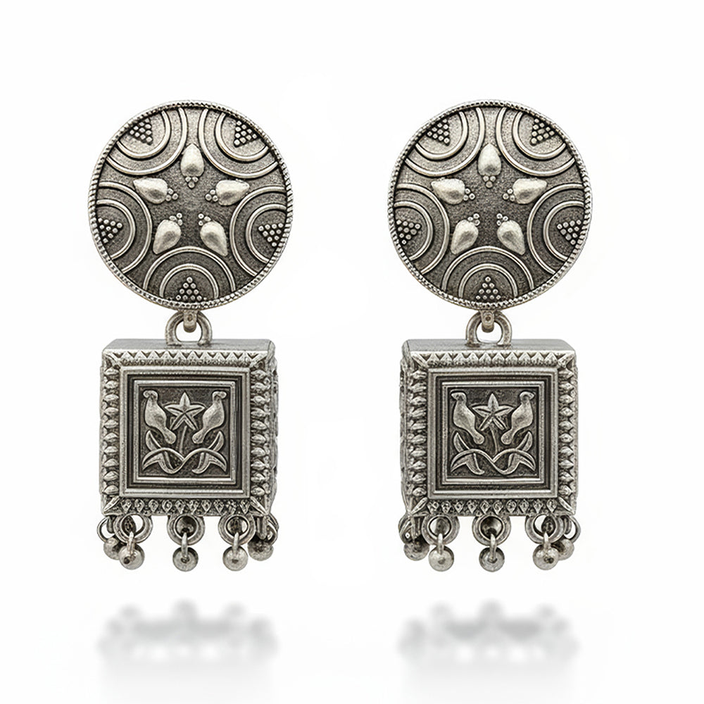 Js Fashion Heritage Oxidised Plated Pearl Jhumki Earrings