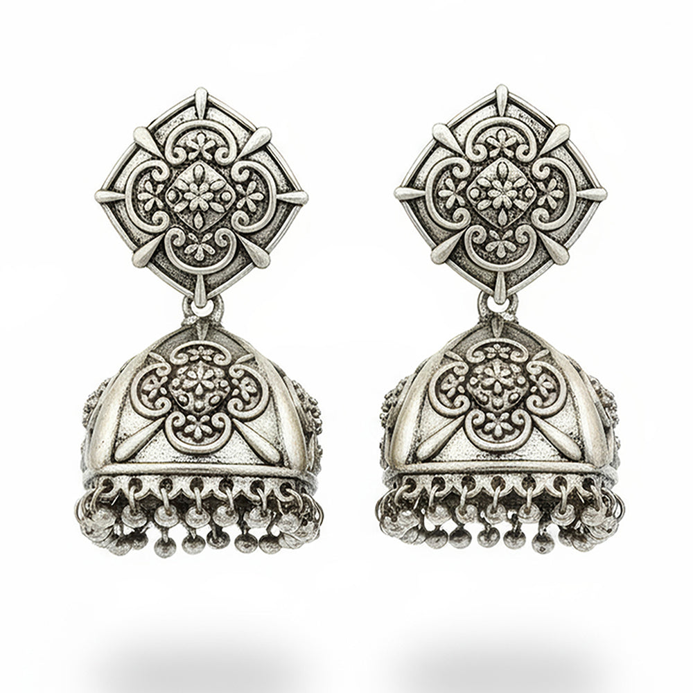 Js Fashion Heritage Oxidised Plated Pearl Jhumki Earrings