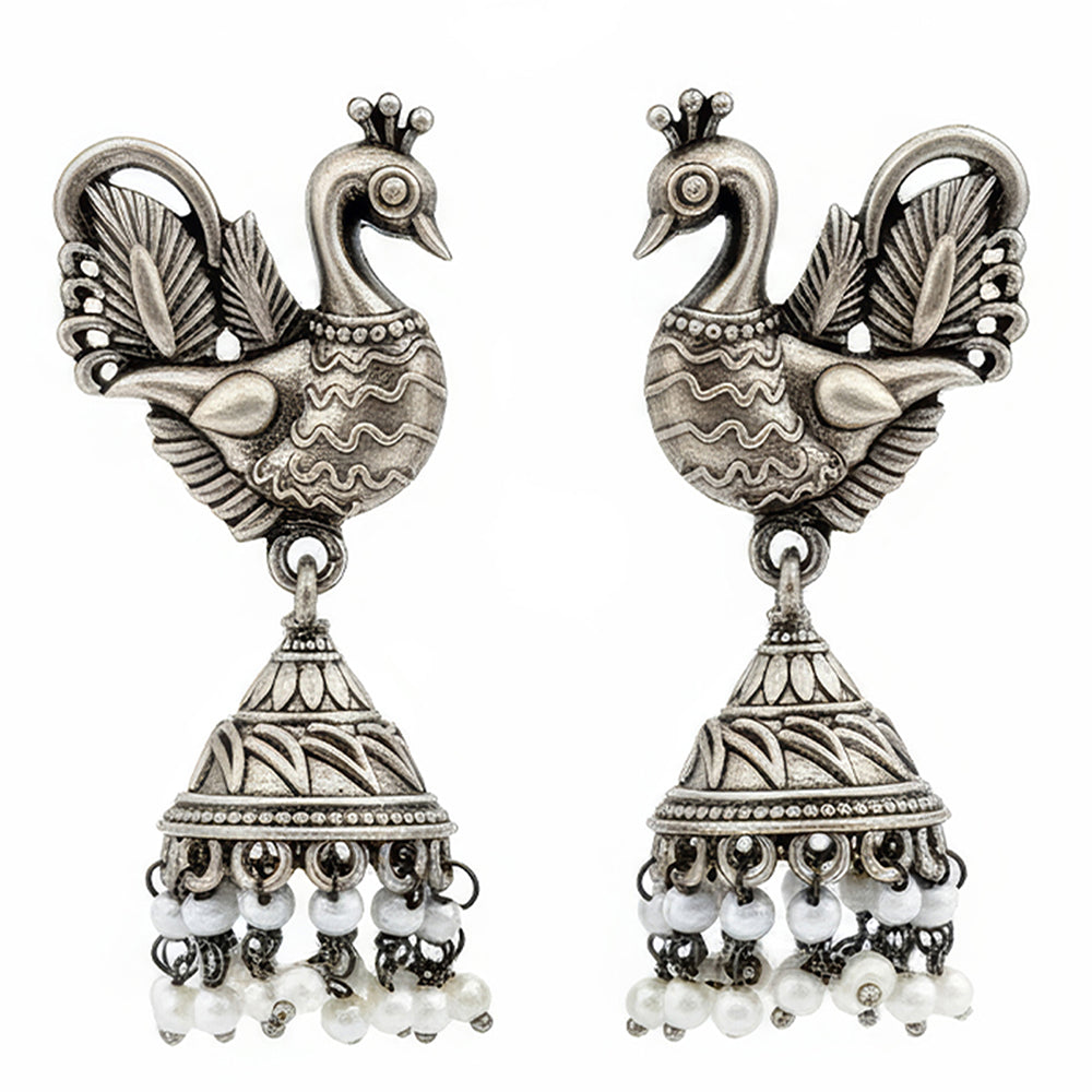 Js Fashion Heritage Oxidised Plated Pearl Jhumki Earrings
