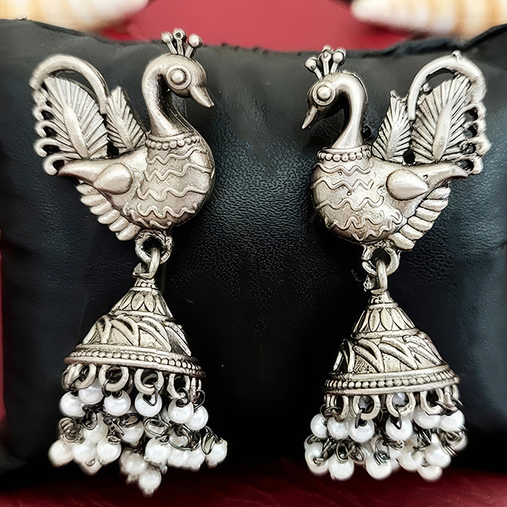 Js Fashion Heritage Oxidised Plated Pearl Jhumki Earrings
