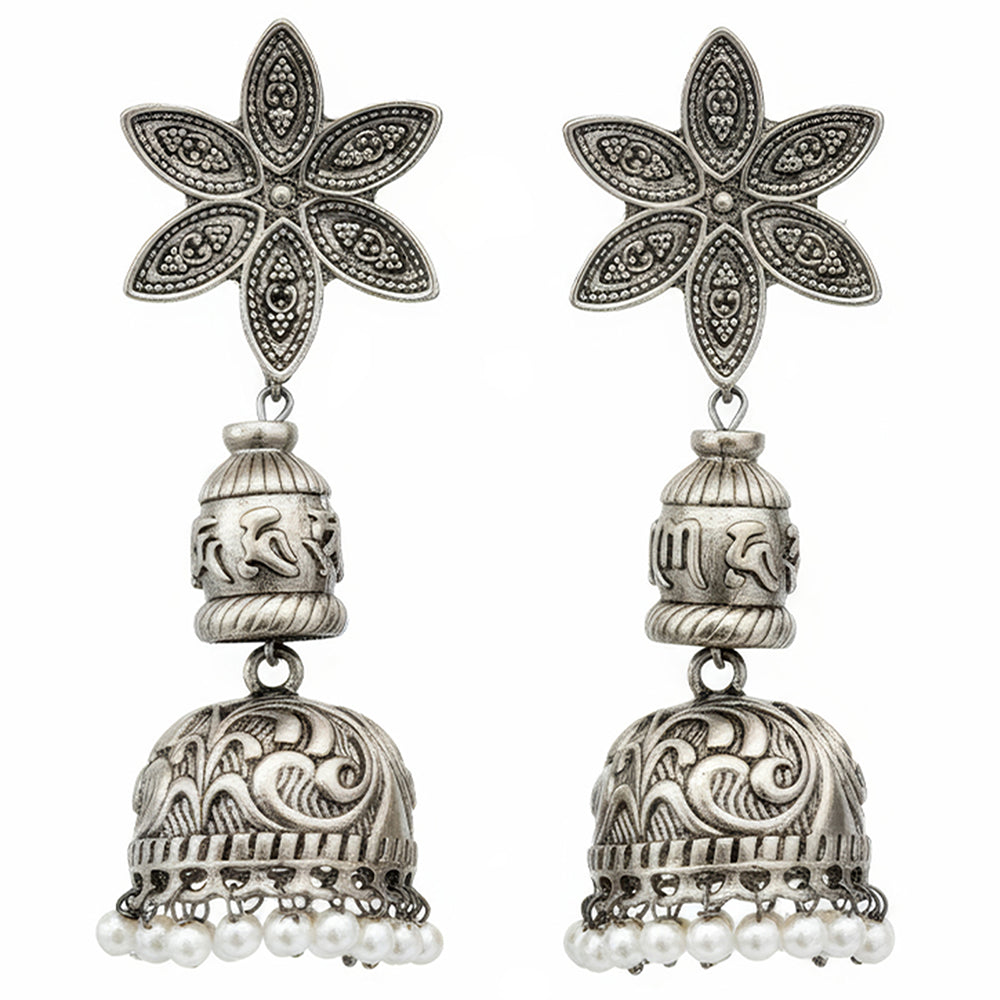 Js Fashion Heritage Oxidised Plated Pearl Jhumki Earrings
