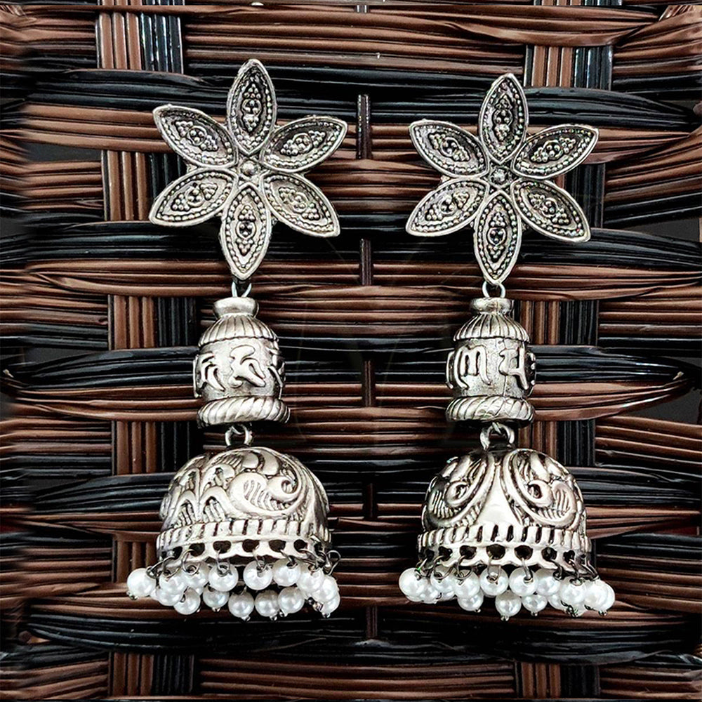 Js Fashion Heritage Oxidised Plated Pearl Jhumki Earrings