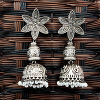 Js Fashion Heritage Oxidised Plated Pearl Jhumki Earrings