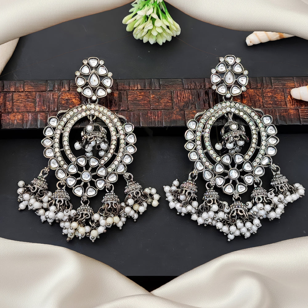 Js Fashion Heritage Oxidised Plated Kundan Stone And Pearl Jhumki Earrings