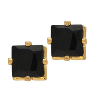 Darshana Jewels Pair of Gold Plated Square Stud Earrings Black Crystal Piercing Men's Earrings