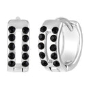 Mahi Rhodium Plated Double Line Black Crystals Hoop Bali Piercing Mens Earrings (ER1109838RMen)