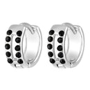 Mahi Rhodium Plated Double Line Black Crystals Hoop Bali Piercing Mens Earrings (ER1109838RMen)