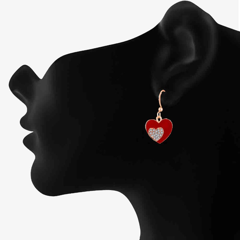 Mahi Rose Gold Plated Red Meenakari Work and Crystals Dual Heart Earrings for Women (ER1109844ZRed)