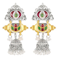 Mahi Traditional Dual-Tone Temple Style Dangler Jhumka Earrings with Kundan & Artificial Pearl Beads for Womens (ER1109886M)