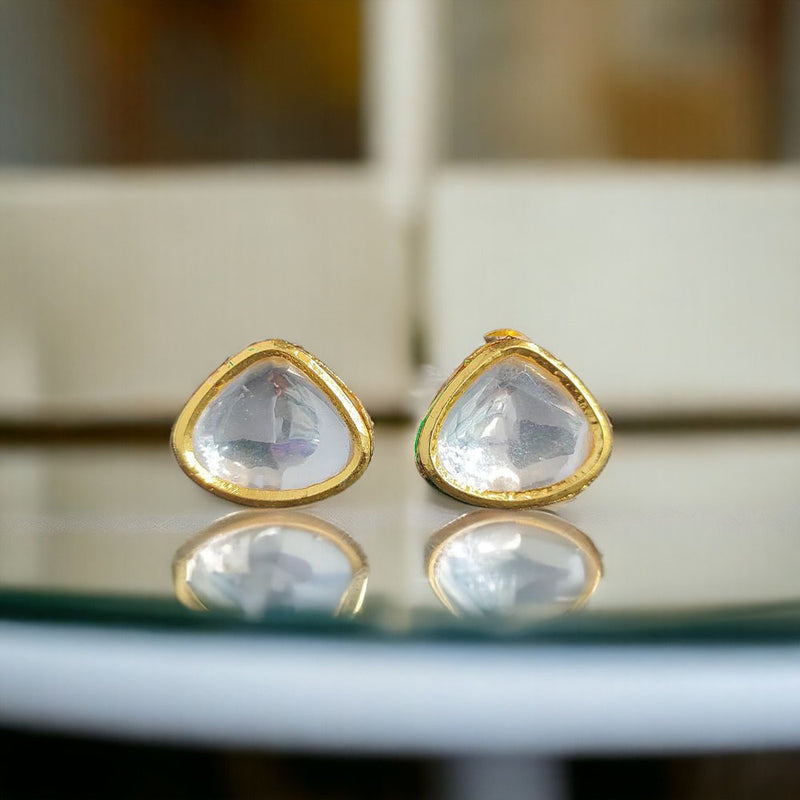 Knigght Angel Jewels Gold Plated Kundan Triangle Studs Earrings