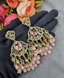 LAFZ  Antique Gold Statement Chandbali Earrings with Crystal Beads - ER130