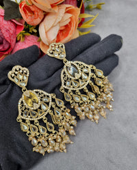 LAFZ  Antique Gold Statement Chandbali Earrings with Crystal Beads - ER130