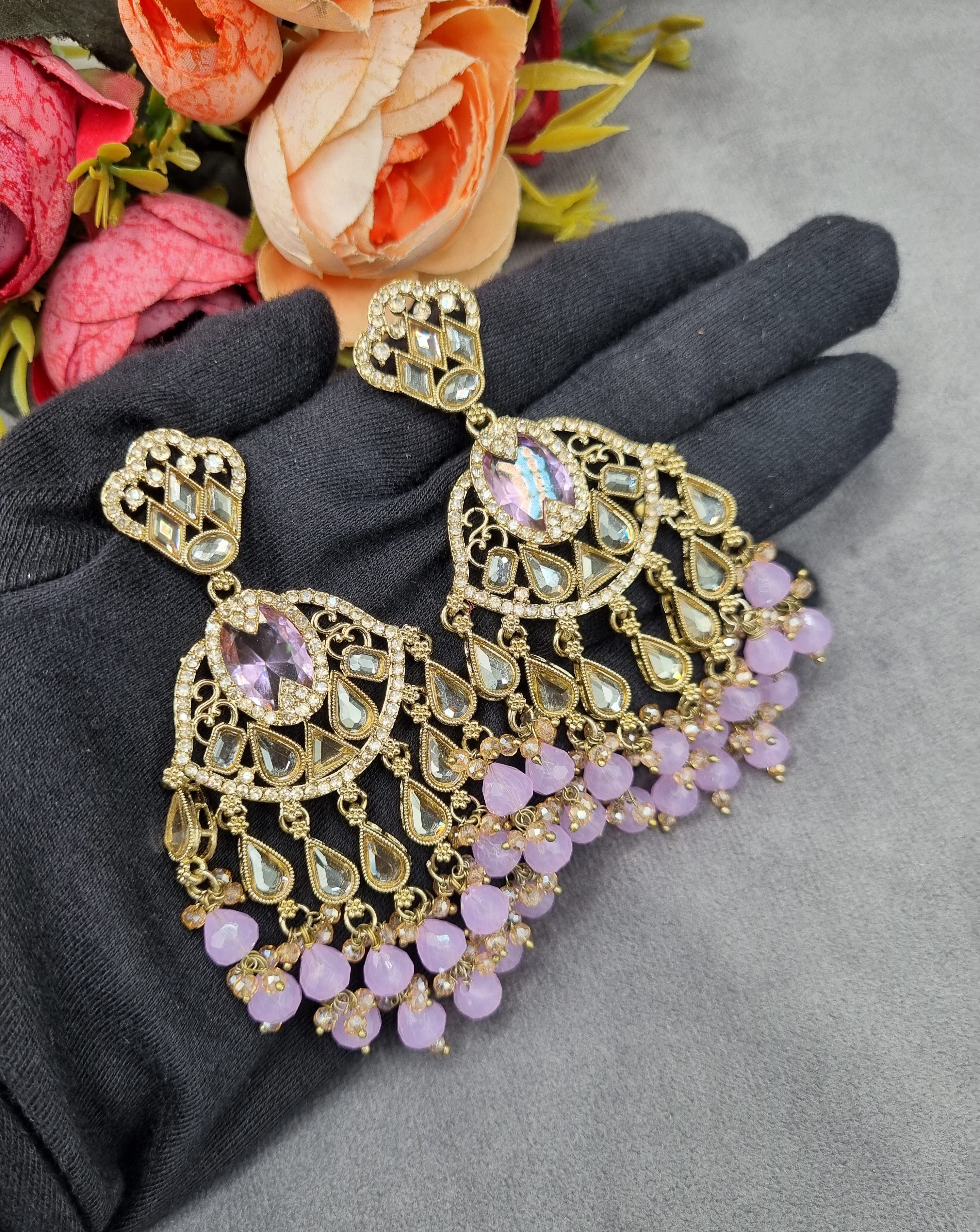 LAFZ  Antique Gold Statement Chandbali Earrings with Crystal Beads - ER130