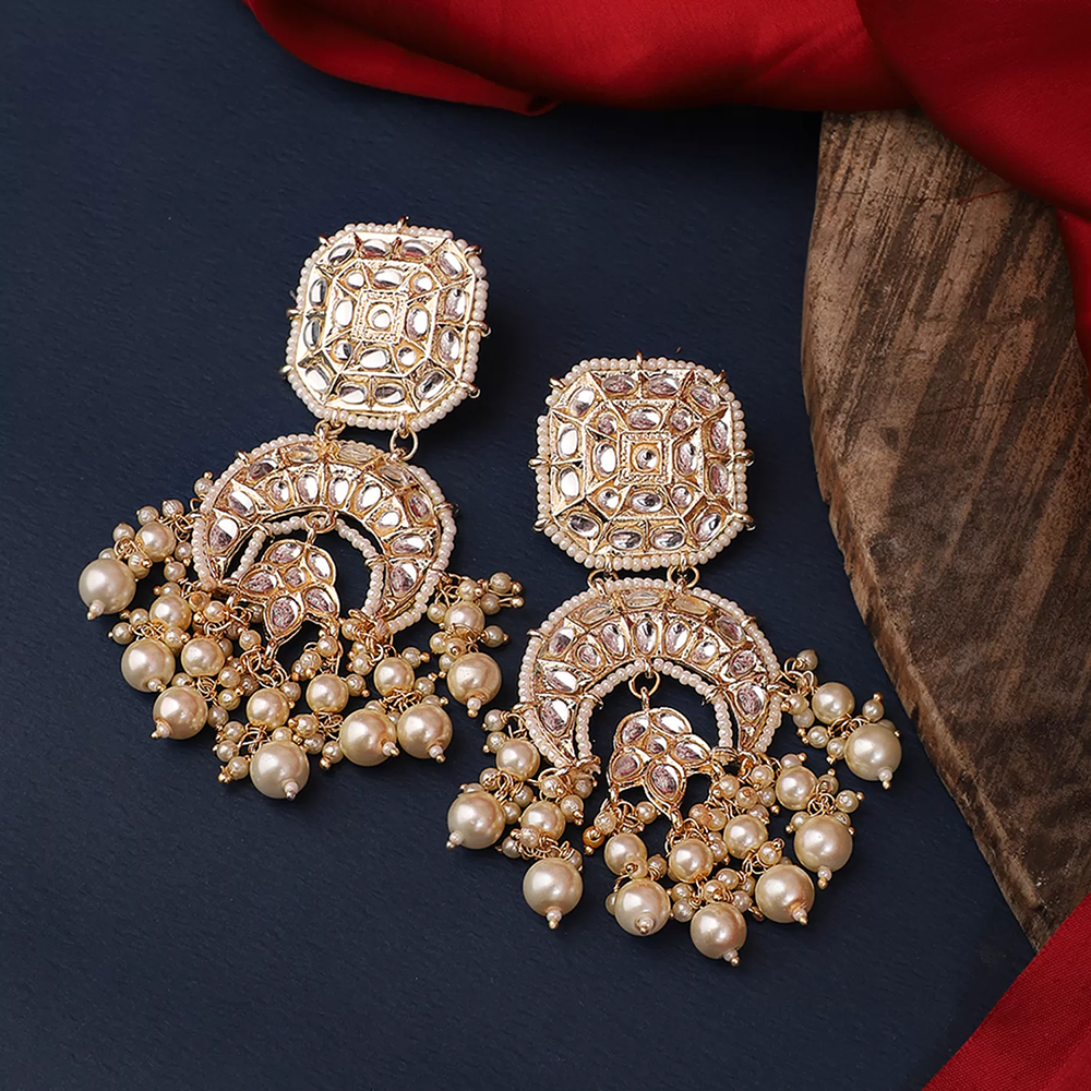 Knigght angel  Gold Plated Kundan And Pearl Dangler Earrings