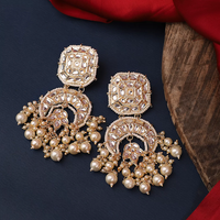Knigght angel  Gold Plated Kundan And Pearl Dangler Earrings