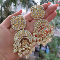 Knigght angel  Gold Plated Kundan And Pearl Dangler Earrings